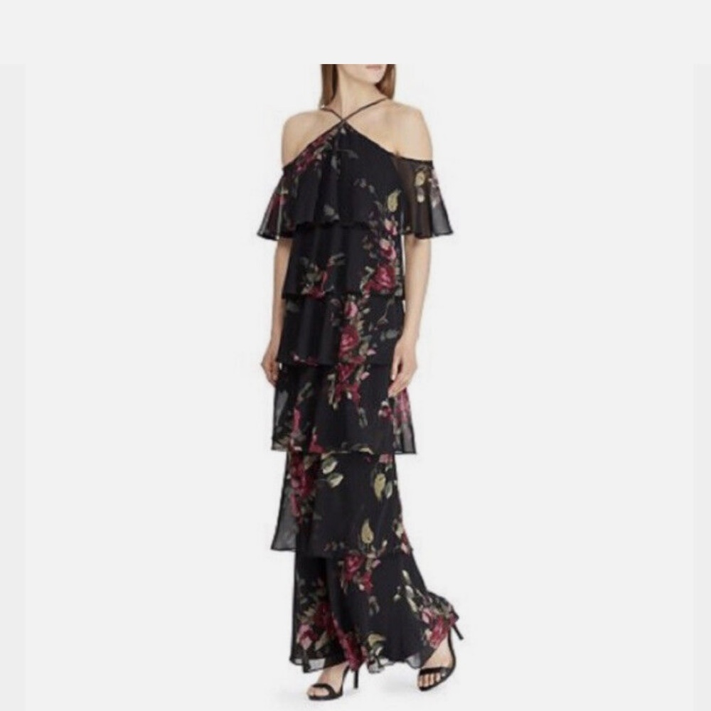 NWT Lauren Ralph Lauren Floral Black Off-Shoulder Dress size 10